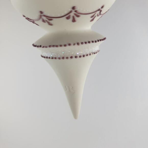 Vintage Rhyn Rivet Ivory White and Rose Red Christmas Ornament - Picture 2 of 3